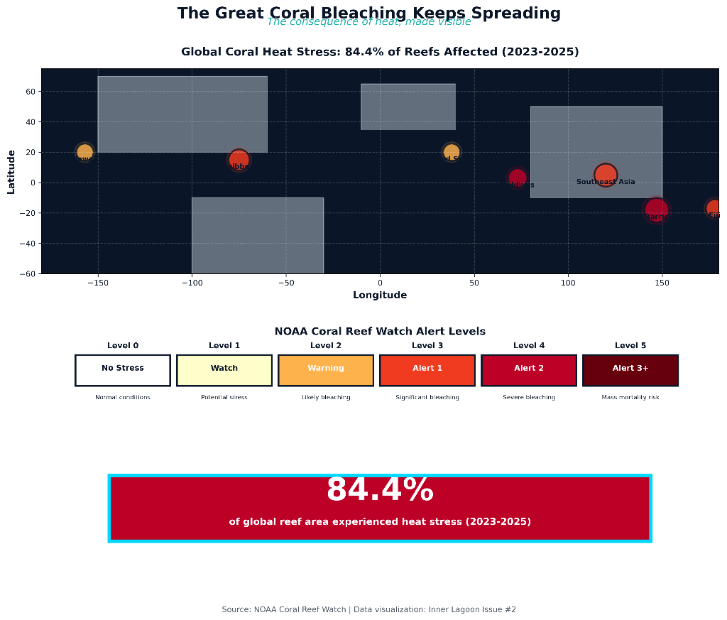 Global Coral Bleaching Heat Stress Map and NOAA Alert Levels